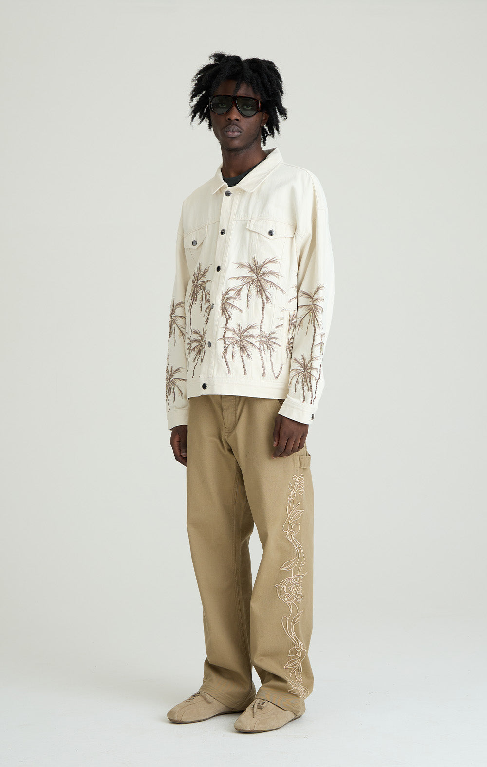 Beige Palm Denim Jacket