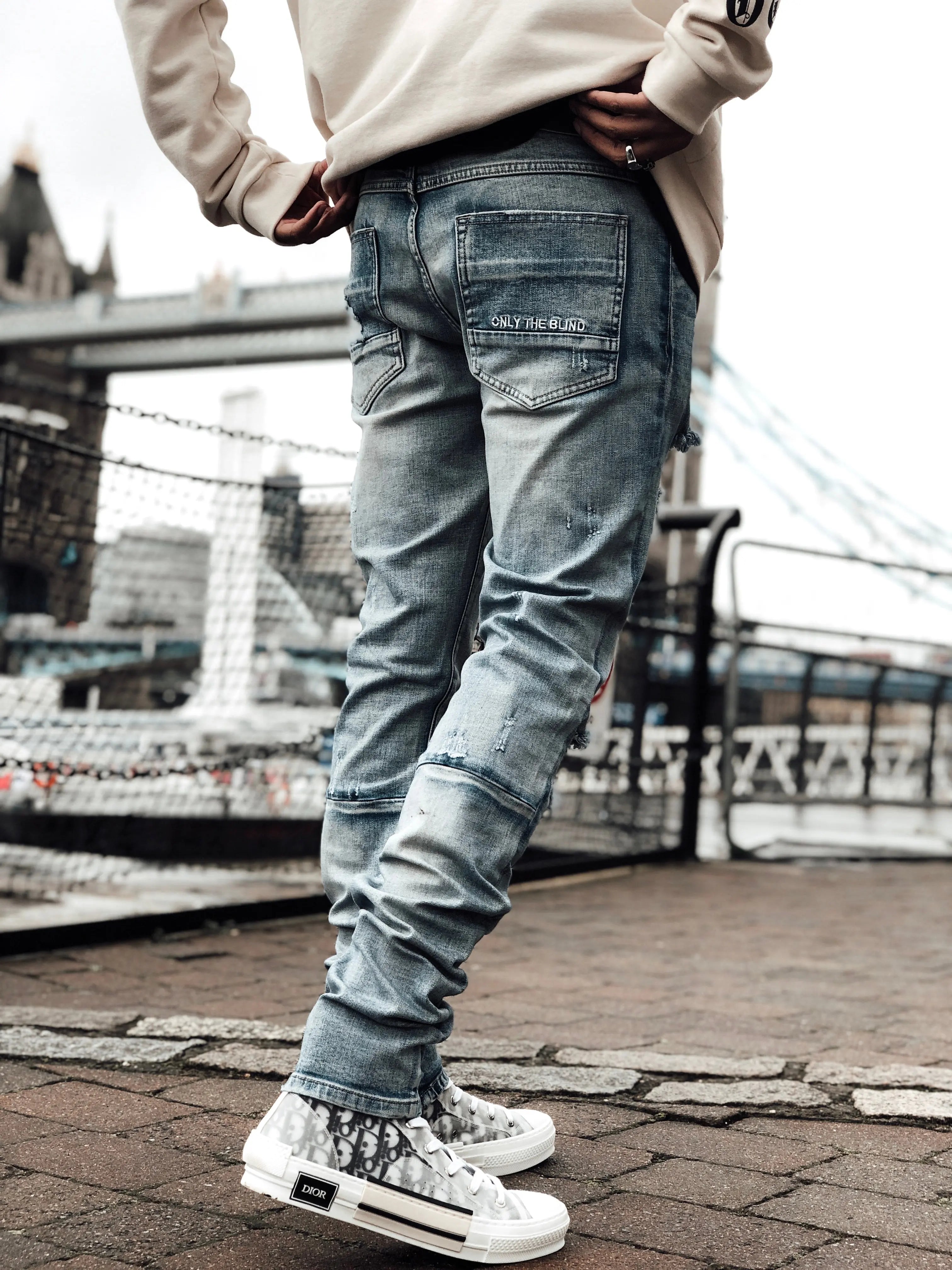 Blue Light Distressed Panel Denim - ONLY THE BLIND™