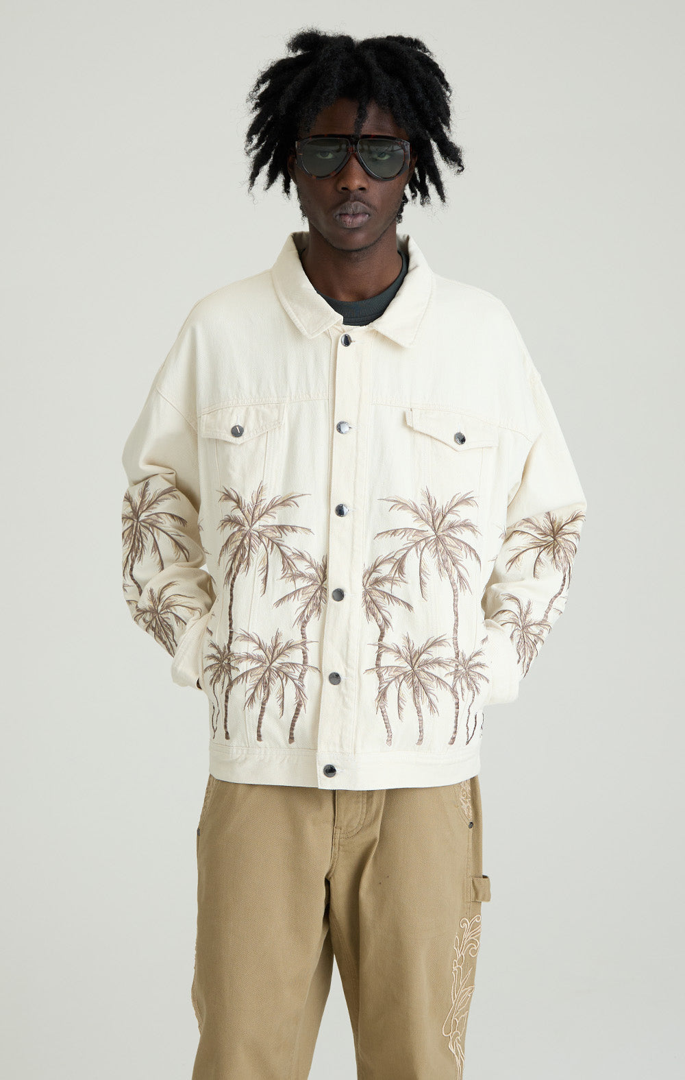 Beige Palm Denim Jacket