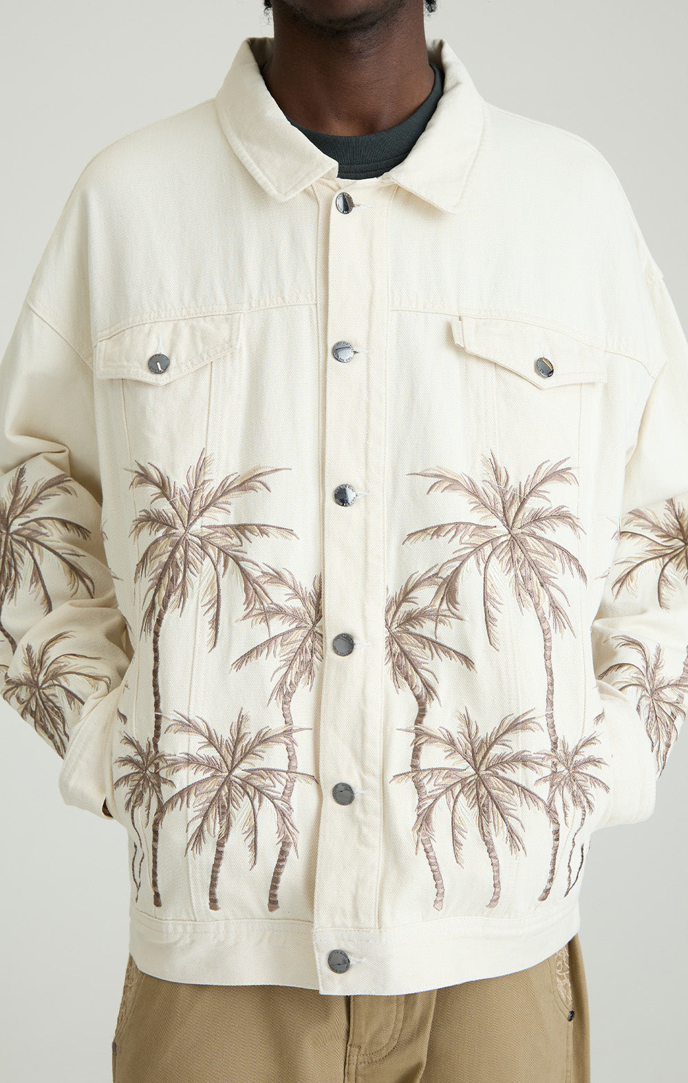 Beige Palm Denim Jacket