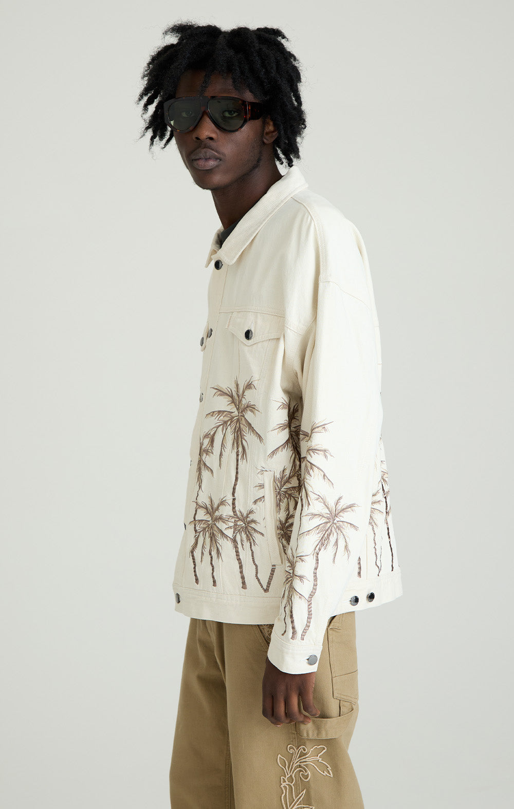 Beige Palm Denim Jacket