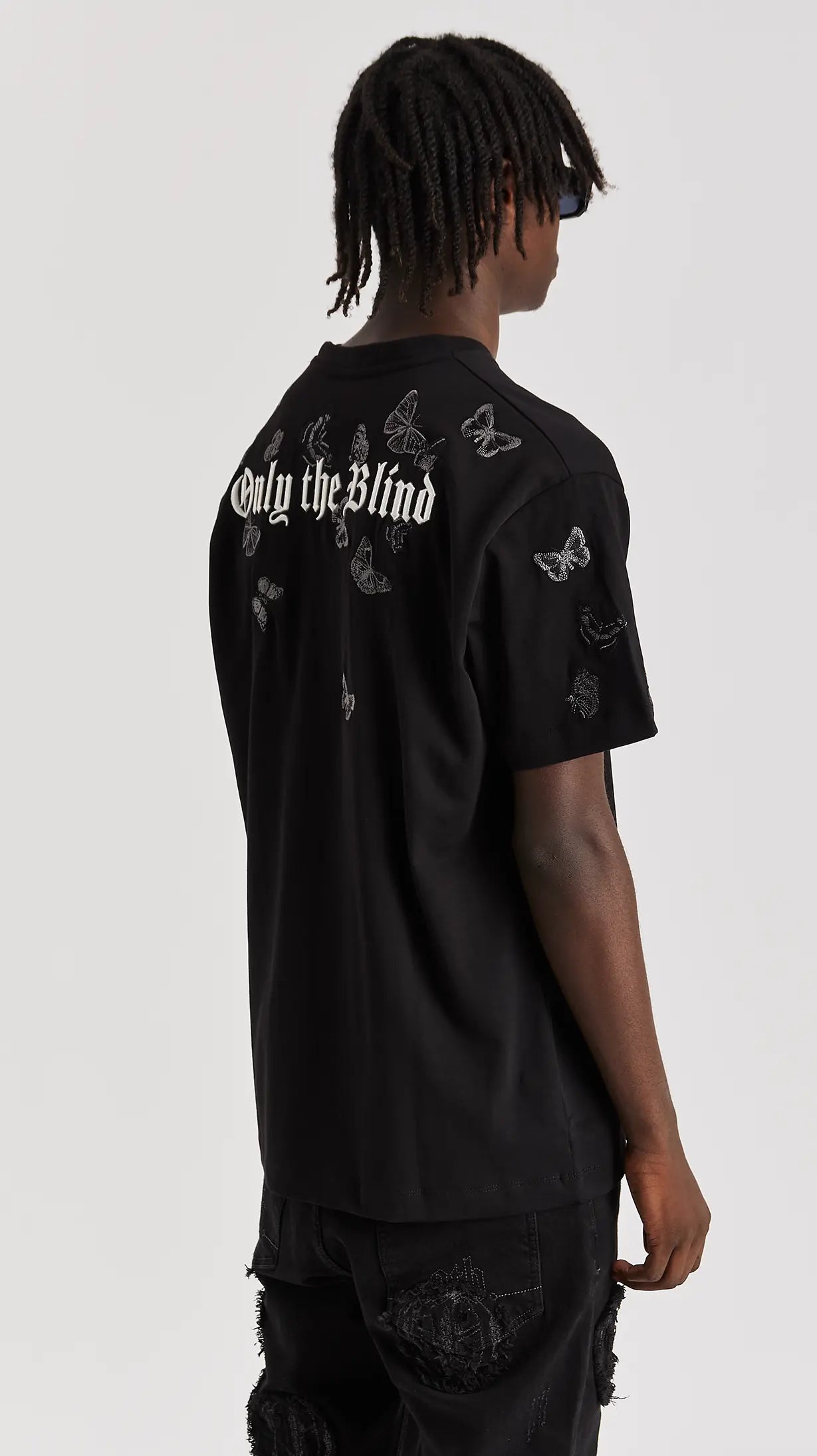 Black Embroidered Butterfly T-Shirt - ONLY THE BLIND™