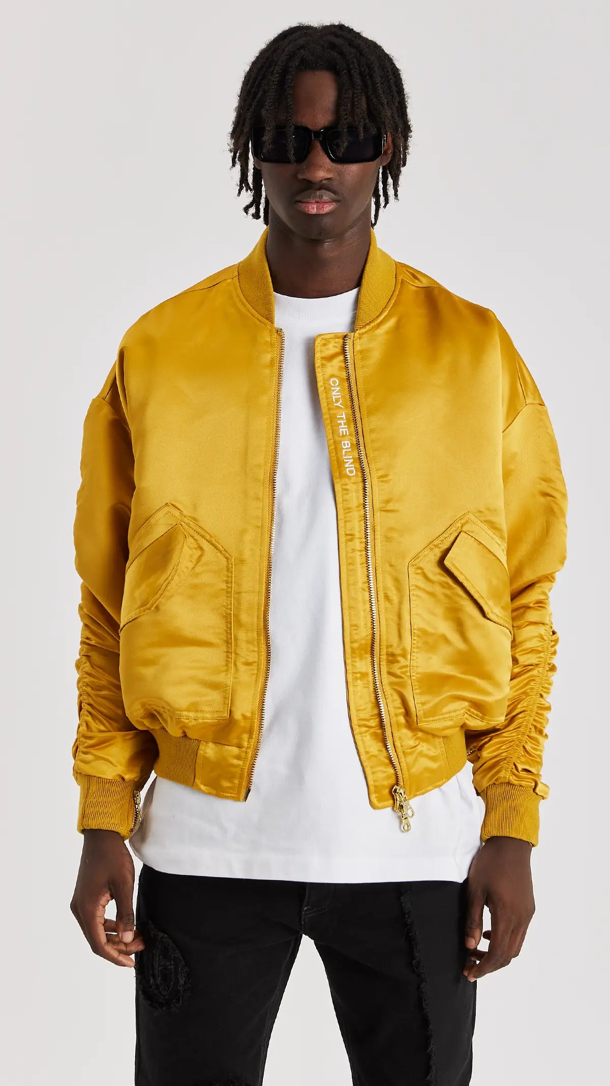 SIGNATURE SATIN GOLD BOMBER JACKET