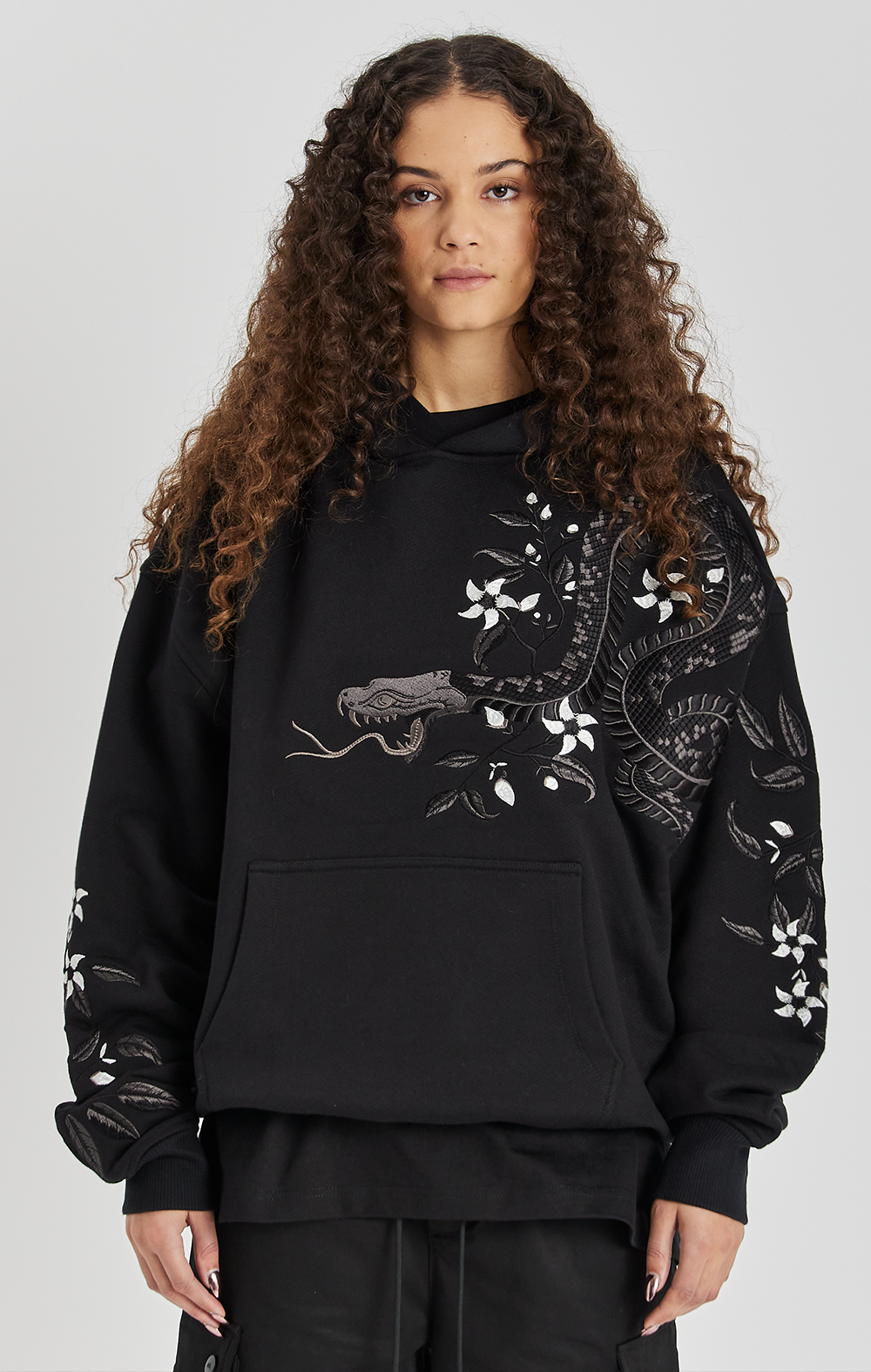 Night Python Embroidered Hoodie