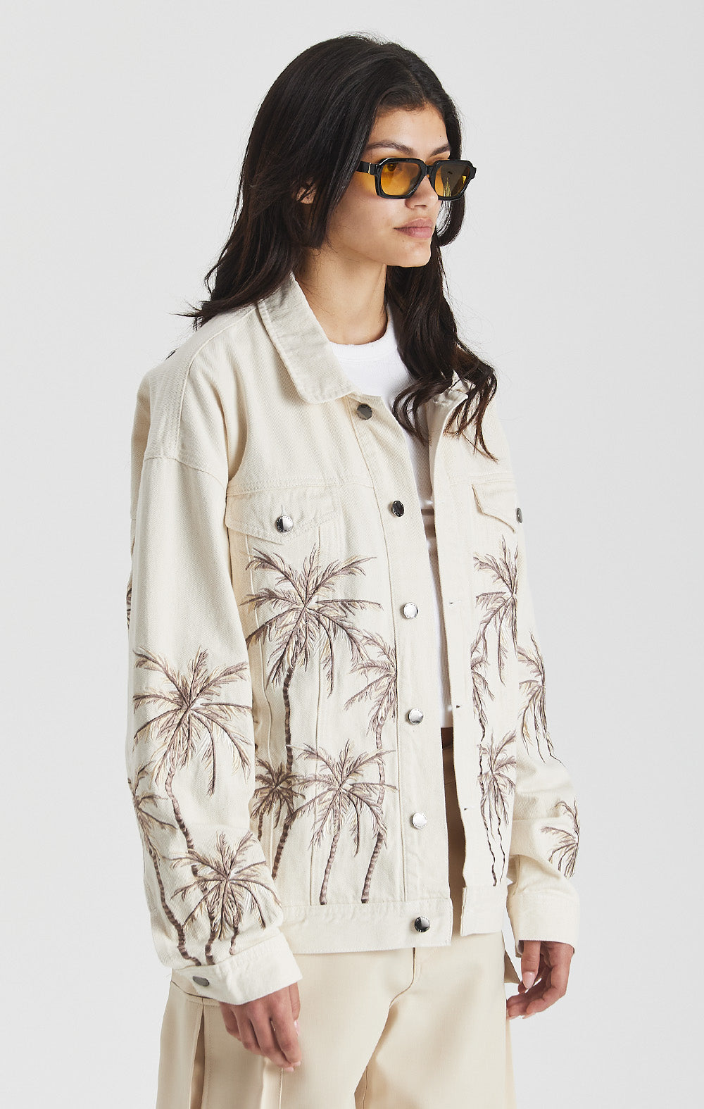 Beige Palm Denim Jacket