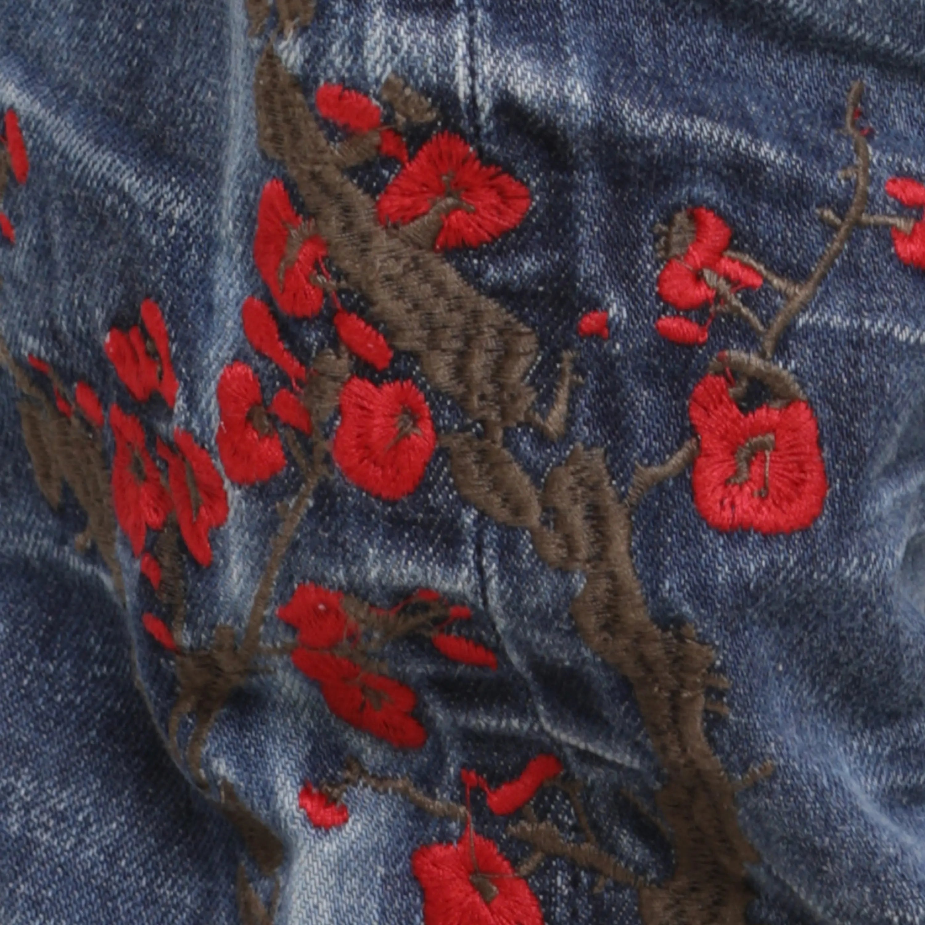 Selvedge Denim blue embroidered blossom - ONLY THE BLIND™