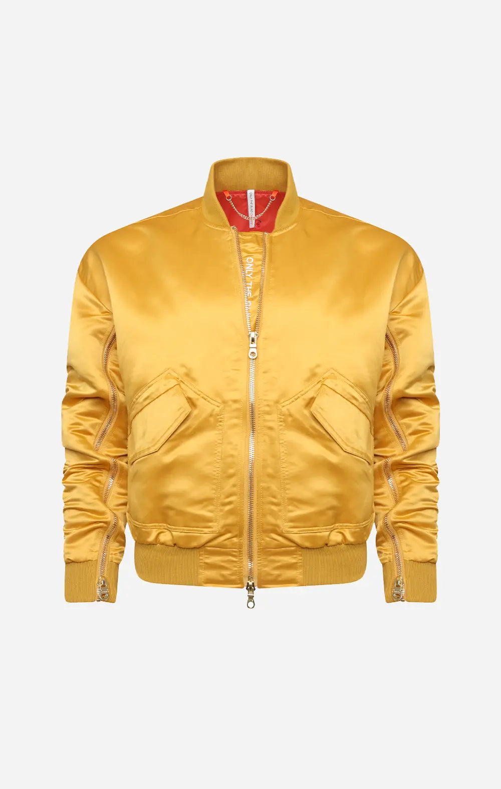 SIGNATURE SATIN GOLD BOMBER JACKET