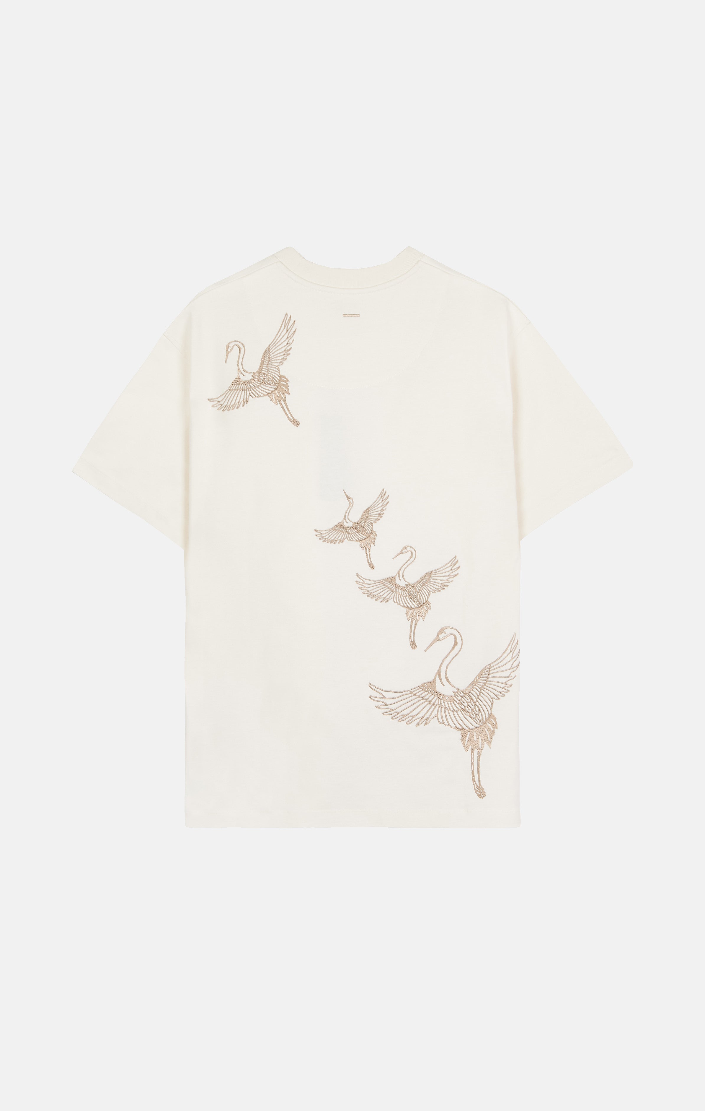 Ivory Crane Embroidered T-shirt - ONLY THE BLIND™