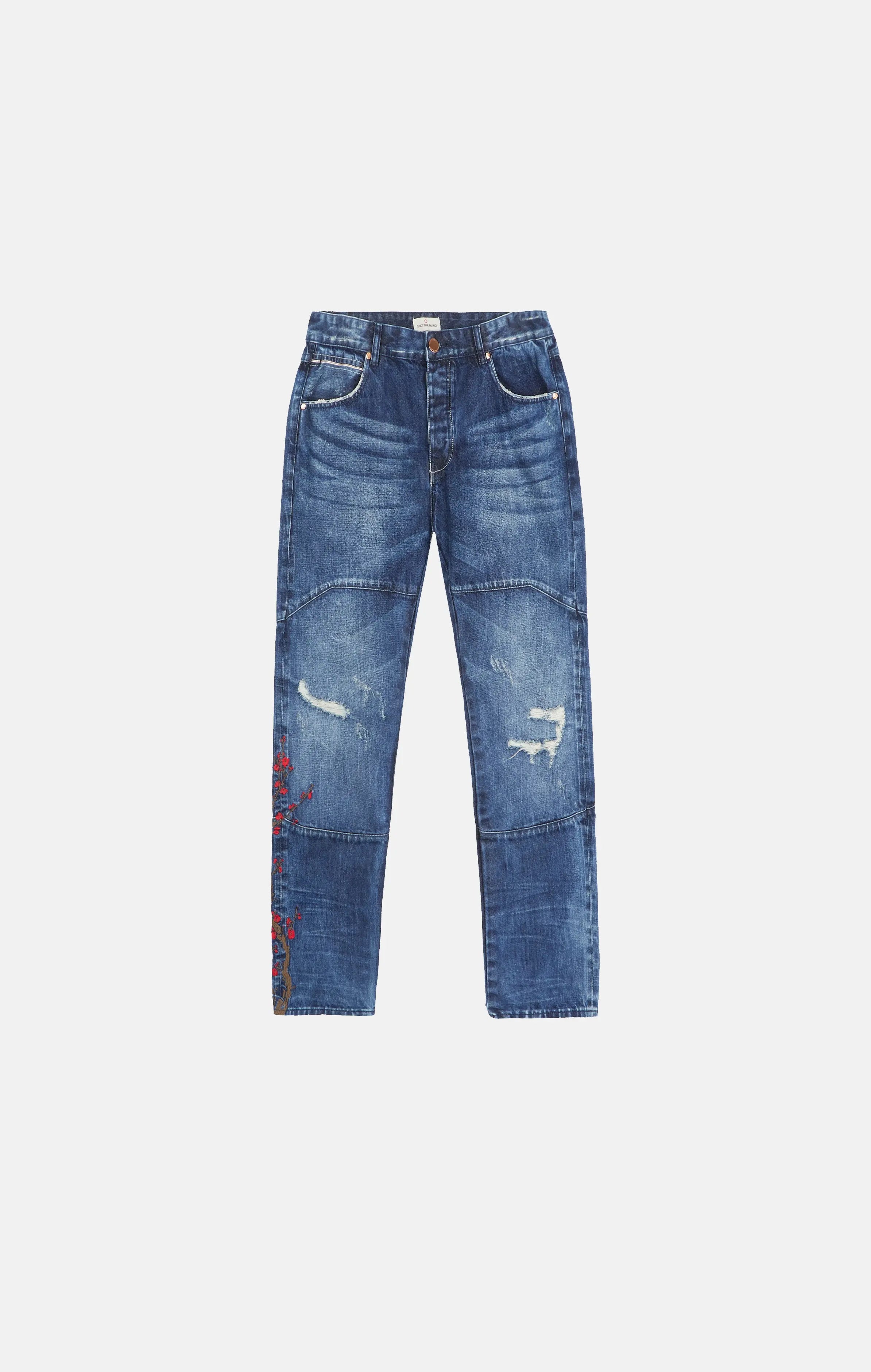 Selvedge Denim blue embroidered blossom