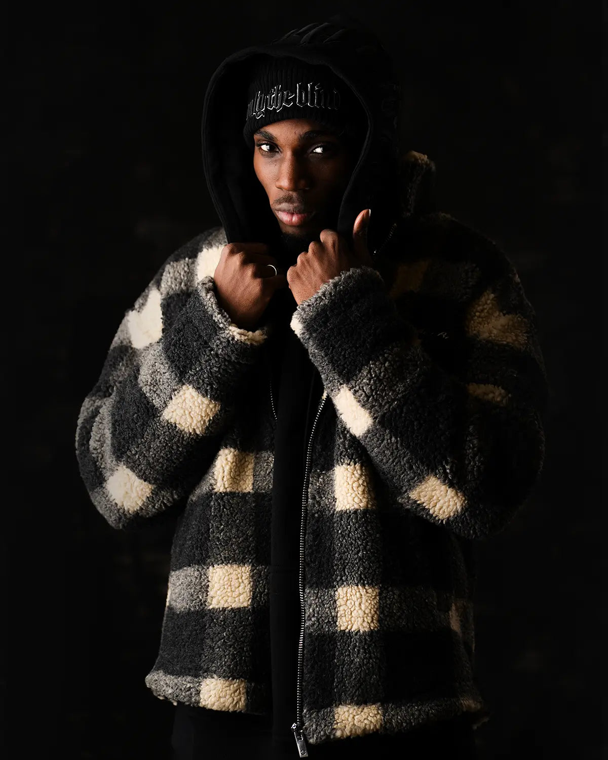 Beige Check Borg Jacket - ONLY THE BLIND™