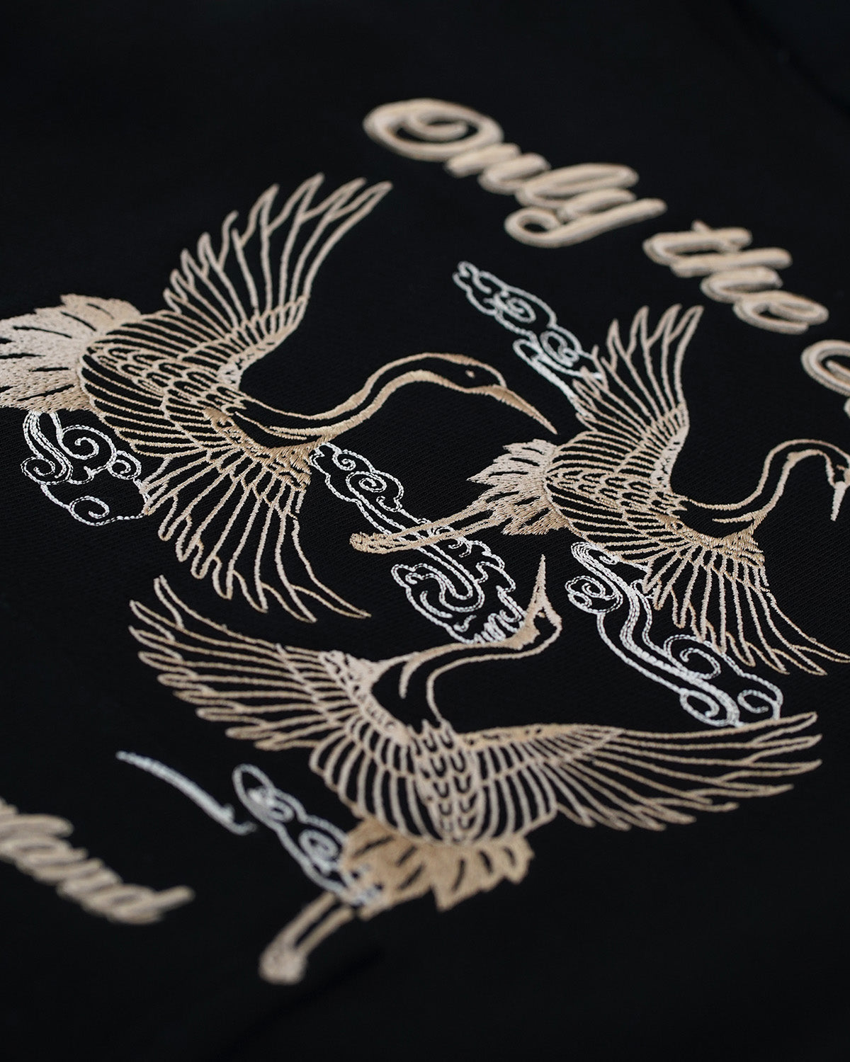 Crane Embroidered Hood