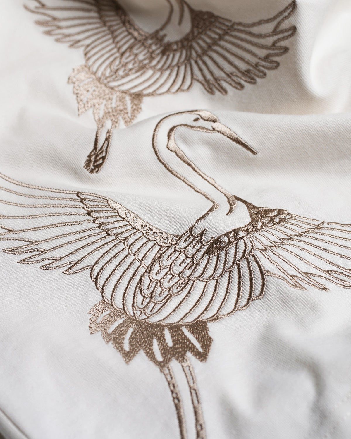 Ivory Crane Embroidered T-shirt